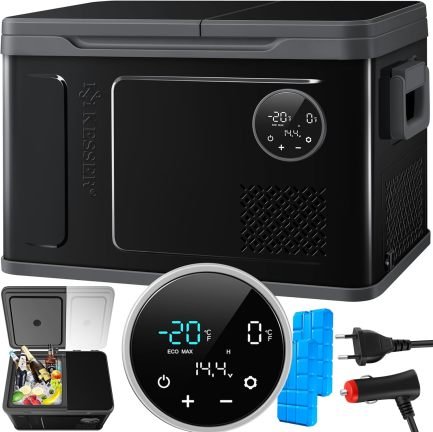 KESSER Glacière à compresseur double zone 2-en-1 – Réfrigération/congélation jusqu’à -20 °C, écran tactile LED, 2 accumulateurs, 12/24 V et 230 V