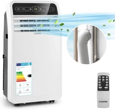 Klarstein Climatiseur mobile avec tuyau d’évacuation 4-en-1 – Ventilateur, déshumidificateur, mode nuit, contrôle par application, 12 000 BTU, pour