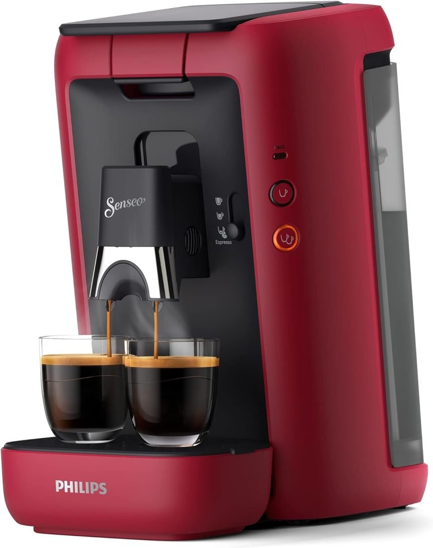 Philips Senseo Maestro Machine à dosettes – Intensité réglable, fonction mémoire, réservoir 1,2 L, produit écoresponsable, rouge CSA260/90
