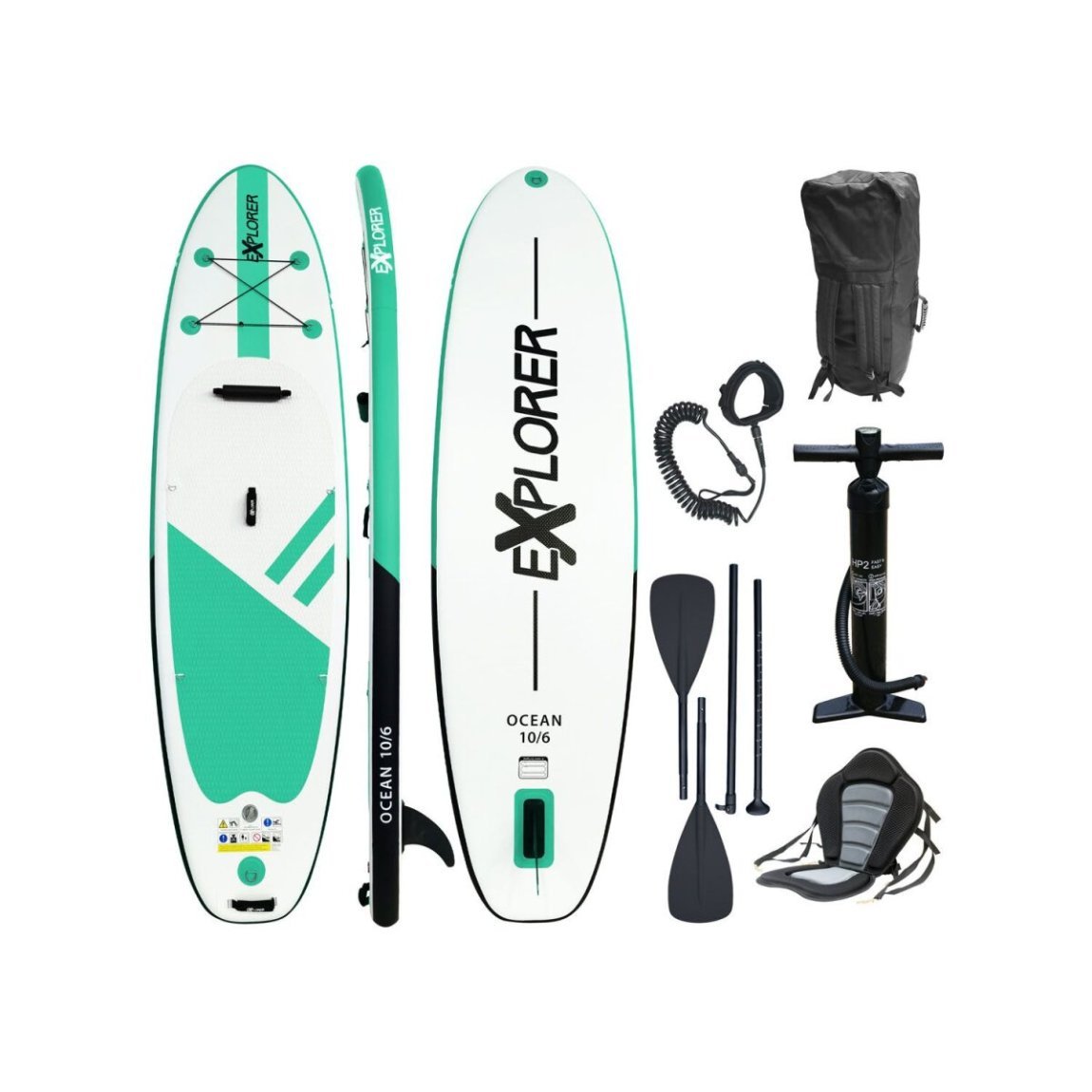 Explorer OCEAN 10.6 Kit Stand-Up Paddle / kayak 320 cm, vert/blanc, 320 × 84 × 12,7 cm