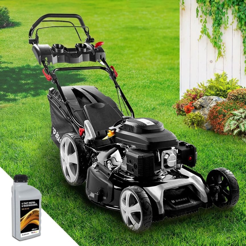 BRAST Tondeuse thermique autotractée – 7 ch, largeur de coupe 55 cm