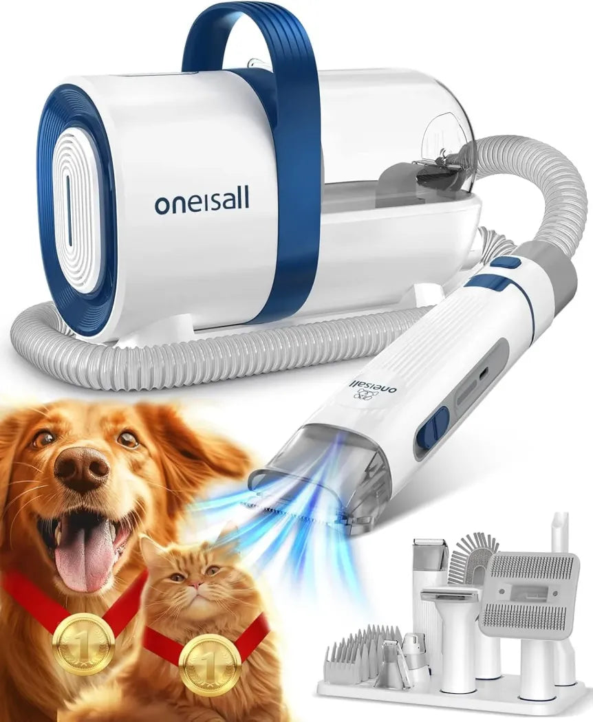oneisall Tondeuse pour chien avec aspirateur – Aspiration 12 000 Pa jusqu’à 99,99 % des poils, silencieuse, 7 accessoires de toilettage