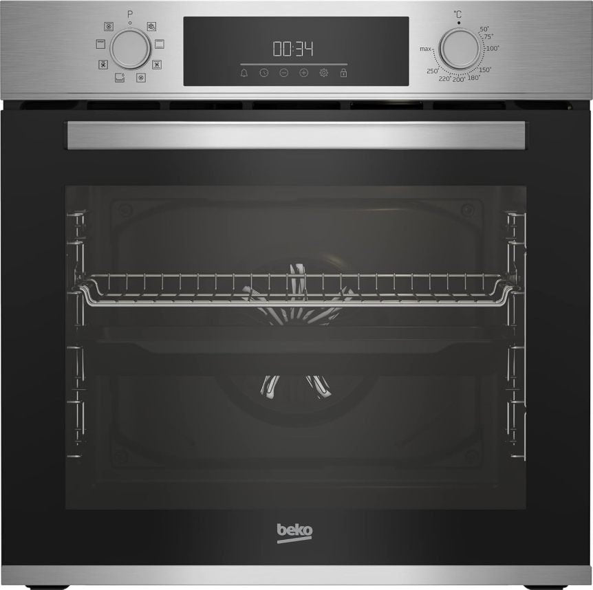 Beko BBSM12340X Ensemble four encastrable + plaque induction – 4 zones, four 72 L à 8 modes, sécurité enfant, touches sensitives, noir/inox