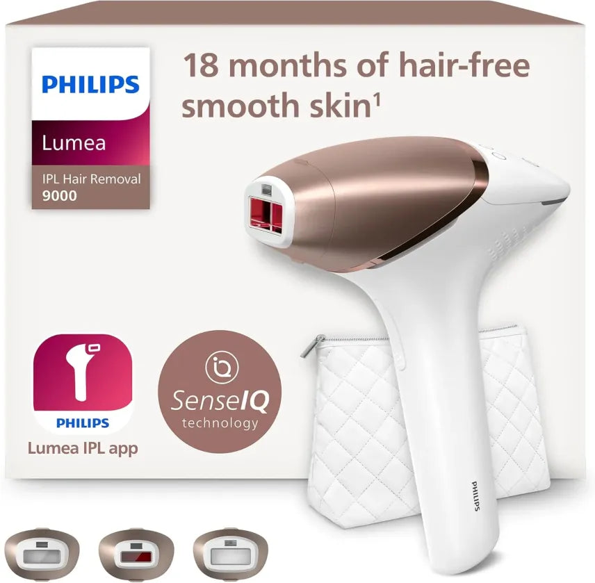 Philips Lumea IPL 9000 Series – Appareil d’épilation avec technologie SenseIQ, 3 embouts corps, visage et précision, sans fil (BRI955/00)
