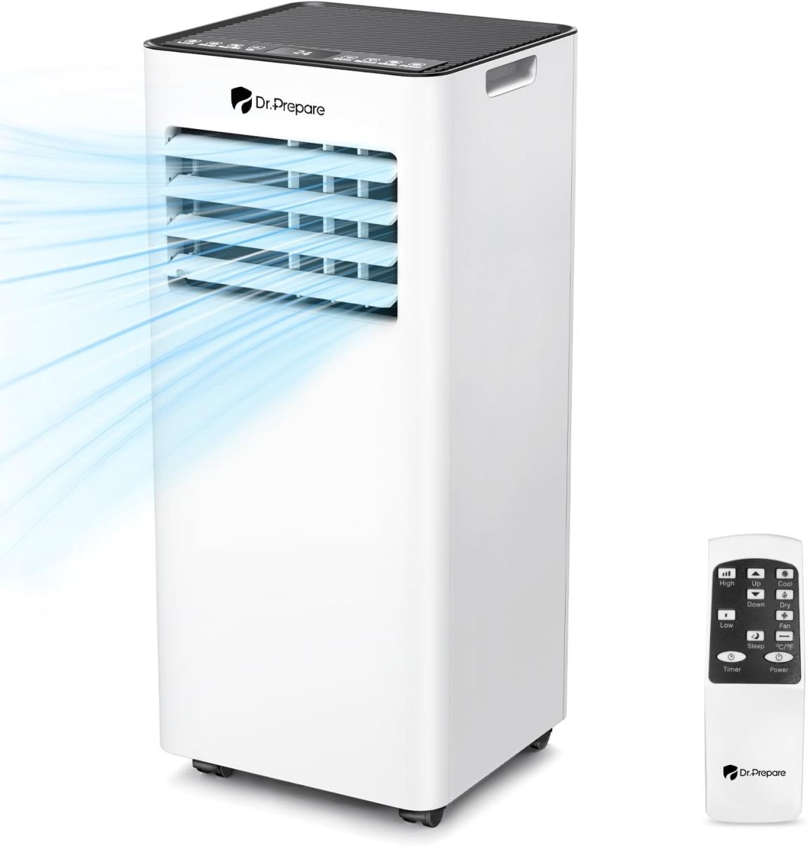 DR.PREPARE Climatiseur mobile 9000 BTU avec application – 4-en-1, tuyau d’évacuation, refroidissement/ventilation/déshumidification, mode sommeil