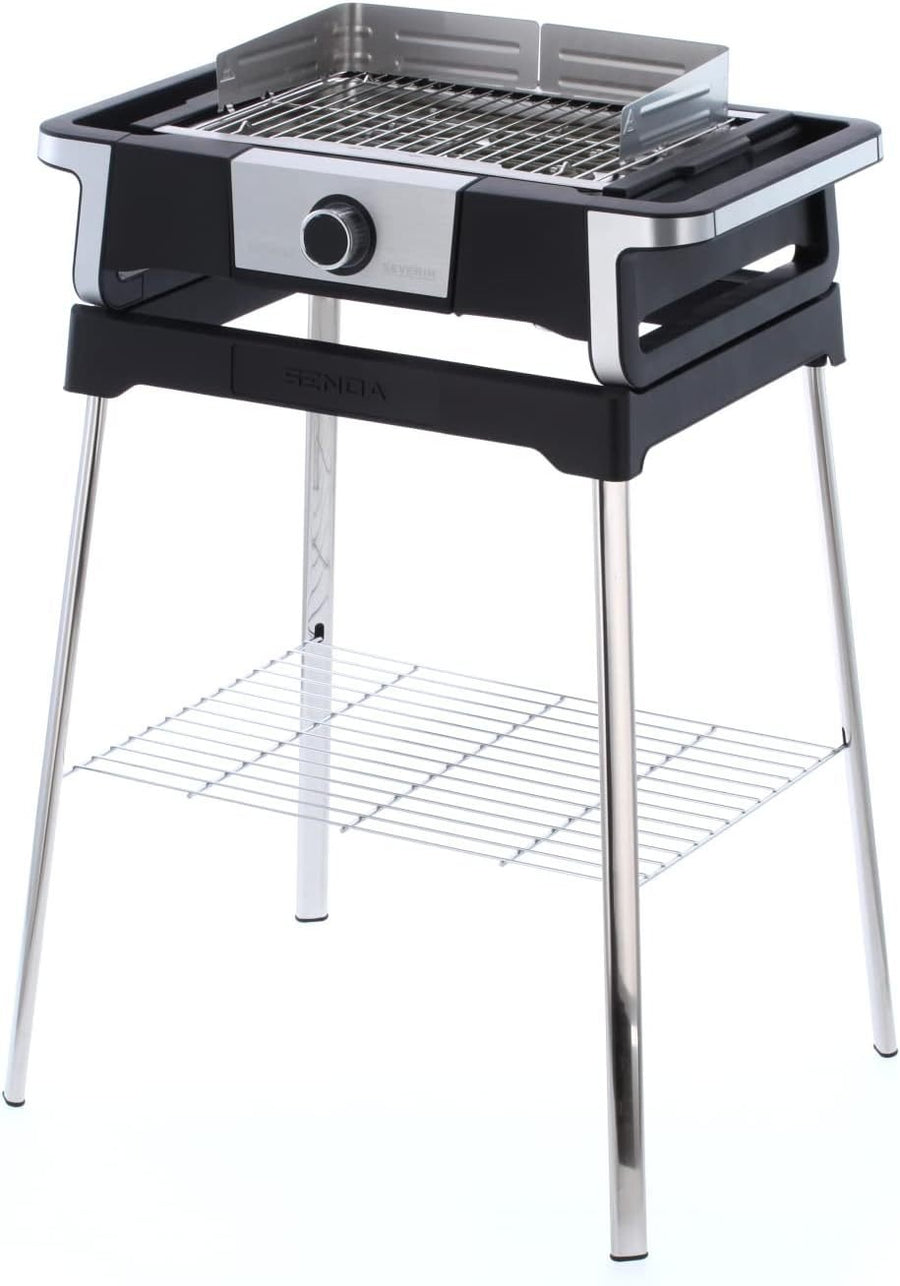 SEVERIN SENOA DigitalBOOST S Barbecue électrique sur pied PG 8118 – Jusqu’à 500 °C, surface SafeTouch, inox/noir