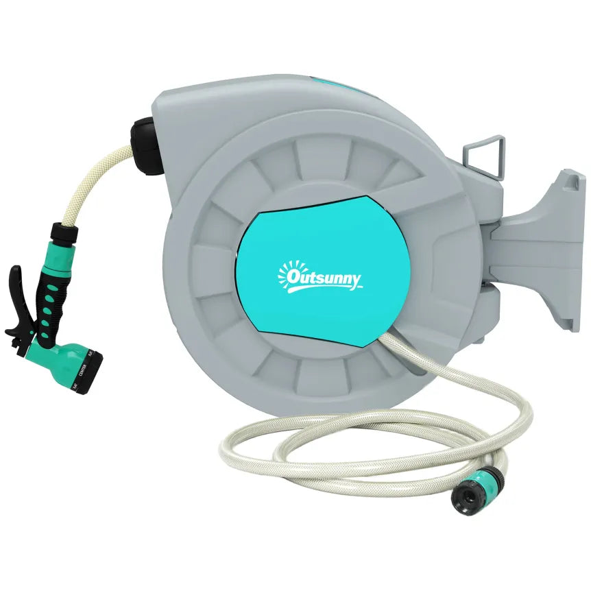 Outsunny Dévidoir automatique avec tuyau de jardin 30 m et 7 modes de pulvérisation