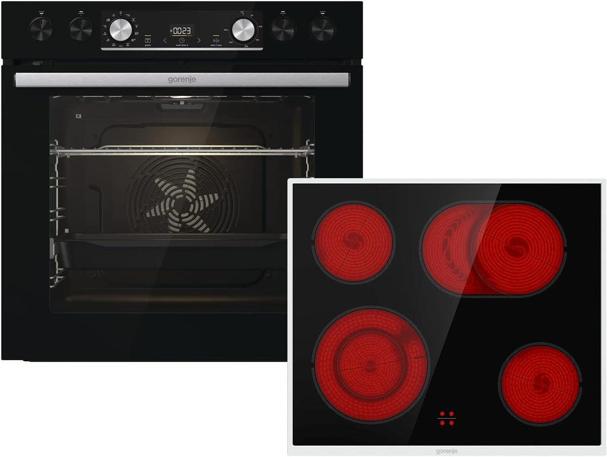 Gorenje Ensemble four encastrable chaleur tournante Inox Set 4 avec plaque vitrocéramique / 77 L / ExtraSteam / GentleClose & Open / EcoClean /