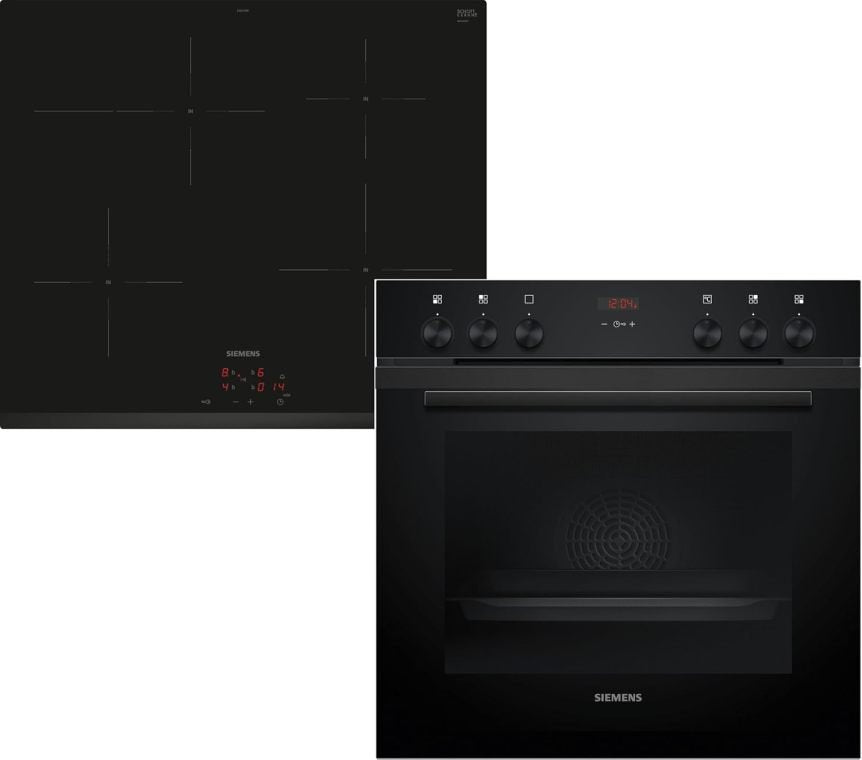 Siemens EQ522IA01 Ensemble four/plaque encastrable – Four HE517GBS4 60 × 60 cm, chaleur tournante 3D, autonettoyage, rail clip + plaque induction