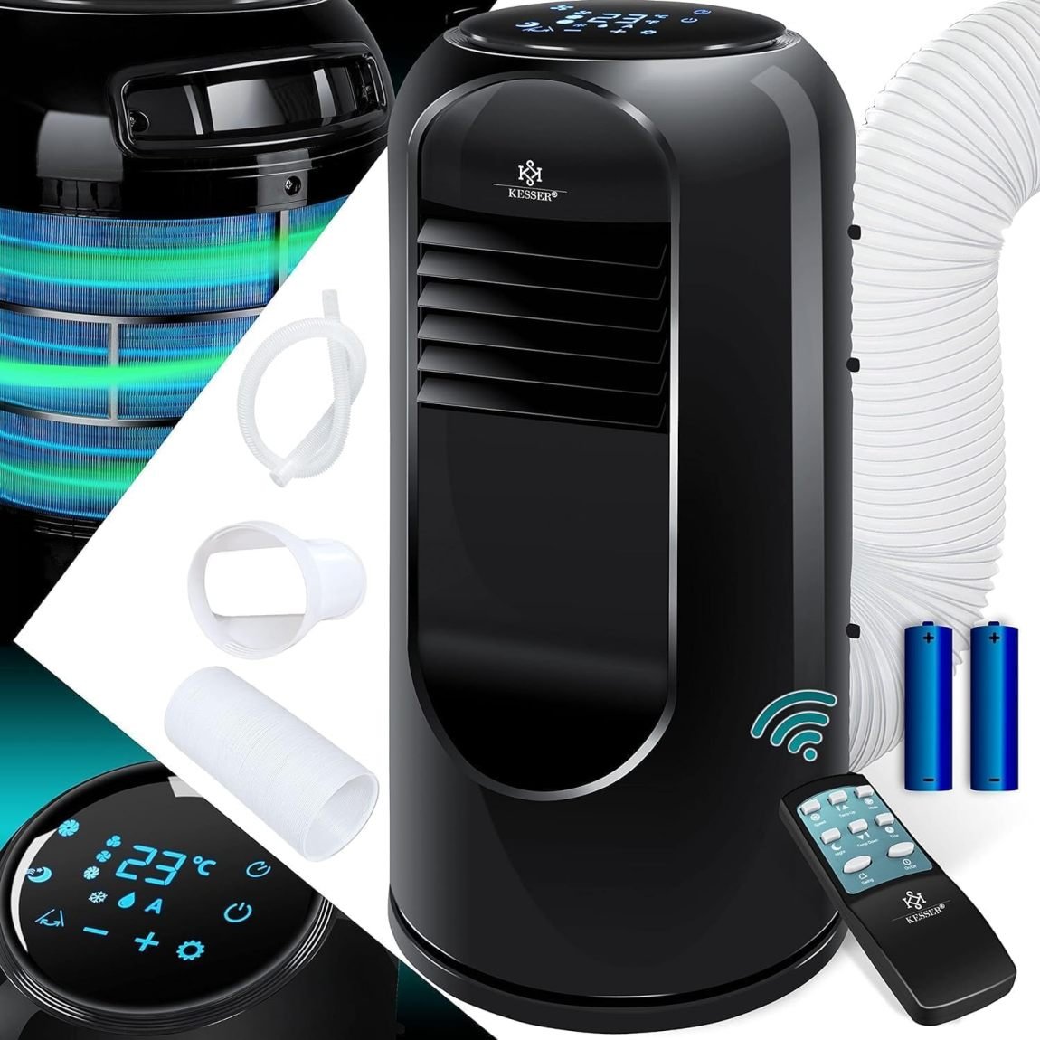 KESSER® Sky Tower Climatiseur mobile 4-en-1 – Refroidissement, déshumidification, ventilation, 9000 BTU/h (2600 W), télécommande, minuterie, mode