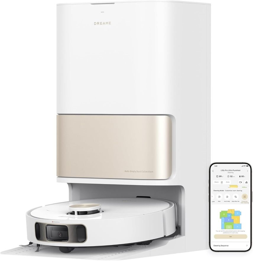 Dreame L10s Pro Ultra Heat Robot aspirateur avec lavage automatique des serpillières à l’eau chaude, extension de serpillière, aspiration 7 000 Pa