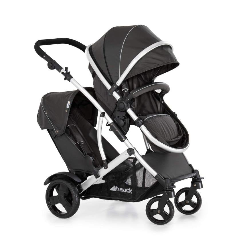 Hauck Duett 2 Poussette double avec housse pluie – Jusqu’à 15 kg par enfant, siège principal transformable en nacelle dès la naissance, second siège