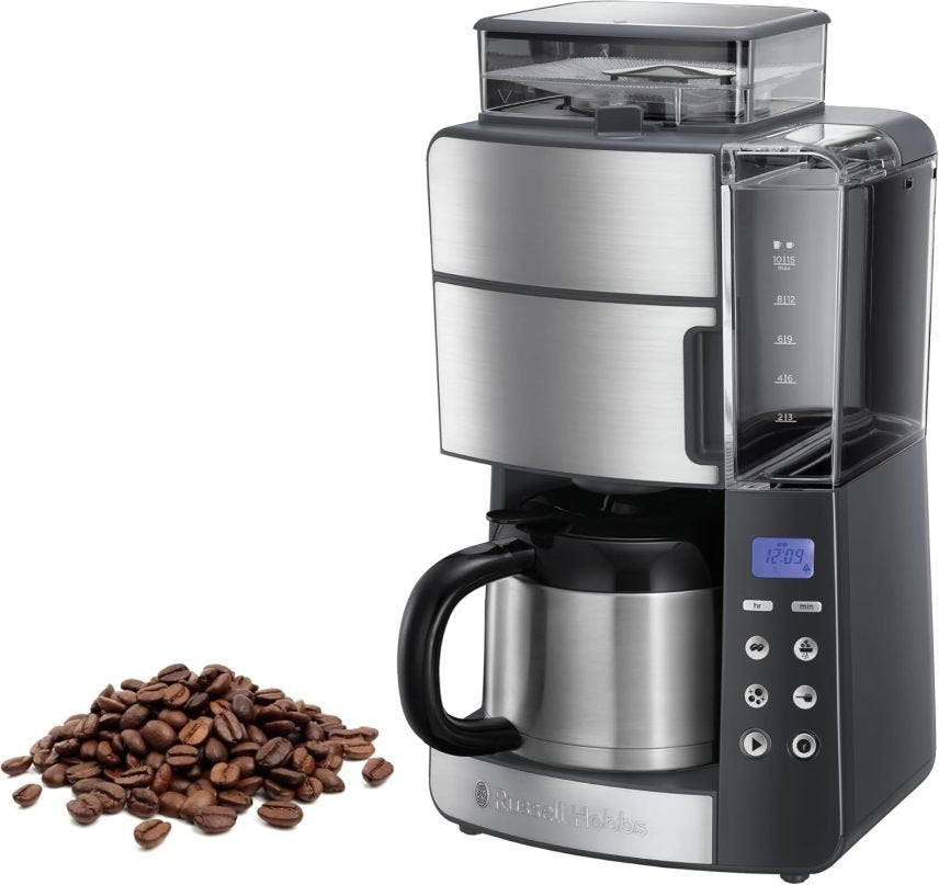 Russell Hobbs Grind&Brew 25620-56 Cafetière filtre avec broyeur et verseuse isotherme – Minuterie digitale, douchette d’extraction, jusqu’à