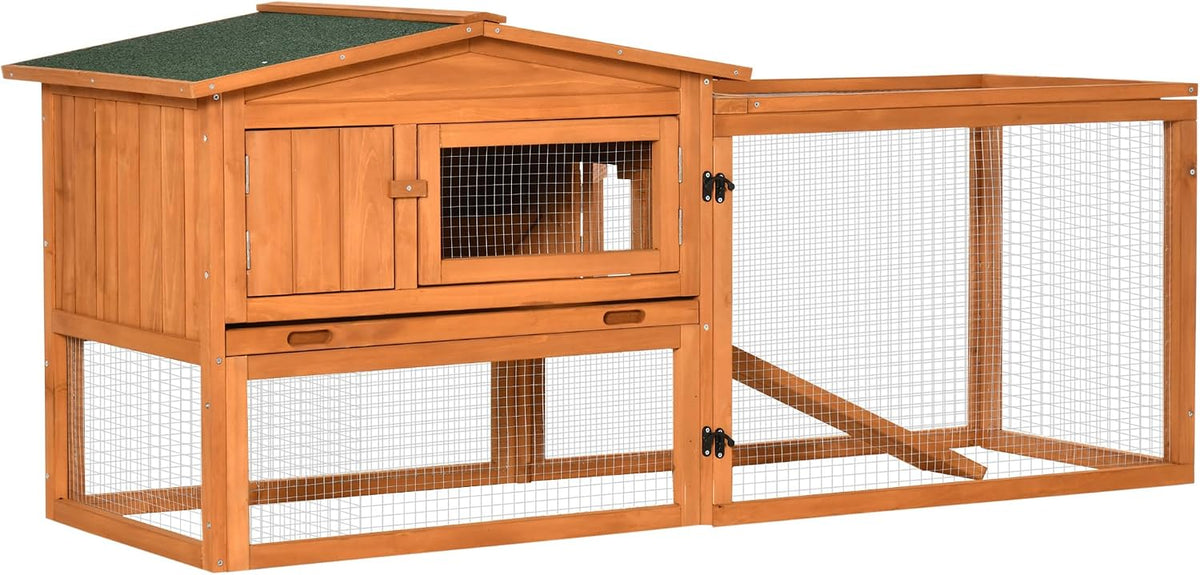 Clapier pour lapins et petits rongeurs à 2 niveaux – 156 x 58 x 68 cm – Orange