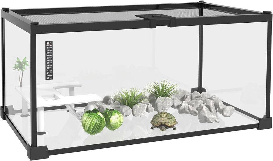 Aquarium pour tortues avec plateforme de repos – 50 x 30 x 25 cm – Blanc