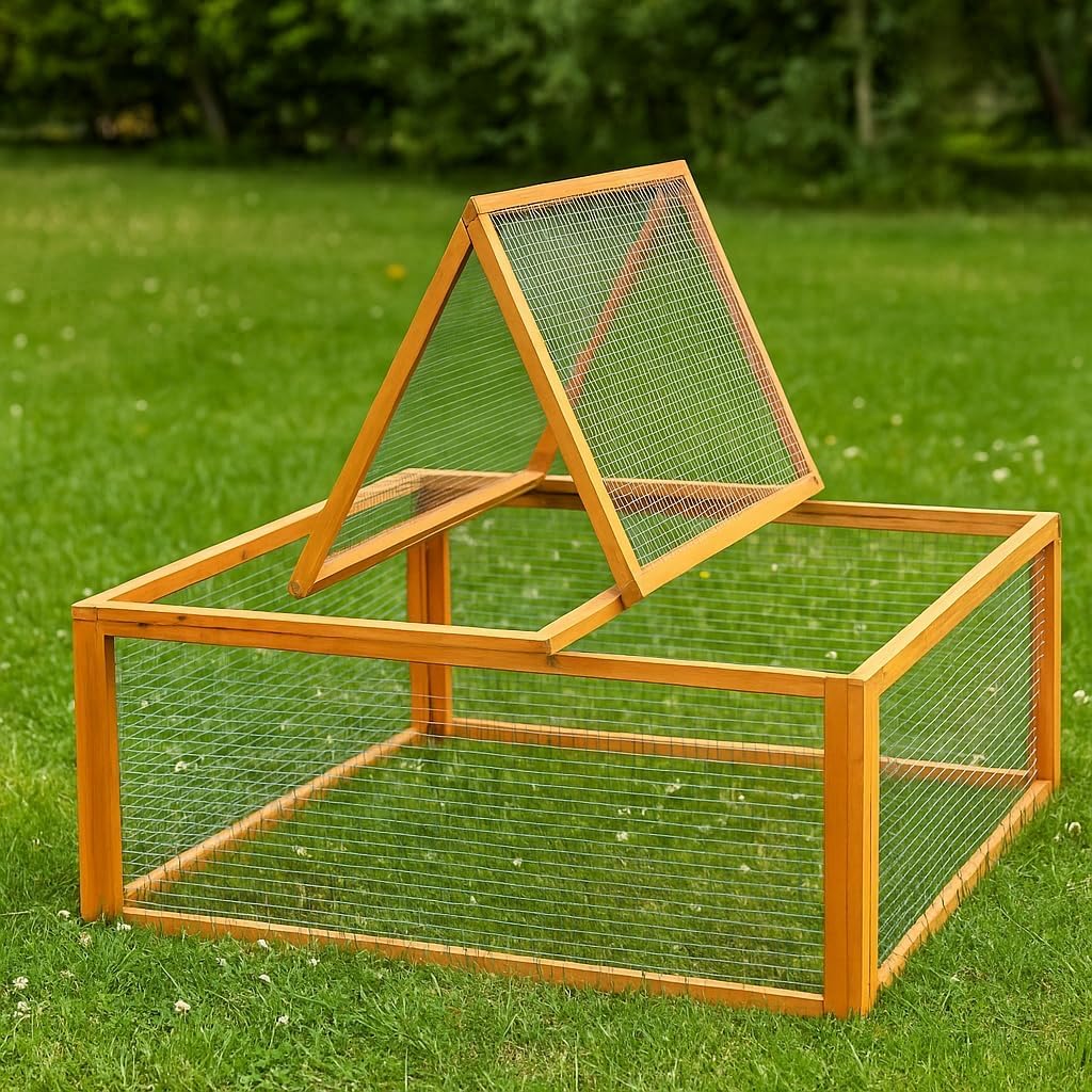 Enclos carré en bois pour petits animaux – 1000 x 1000 x 450 mm avec couvercle de protection