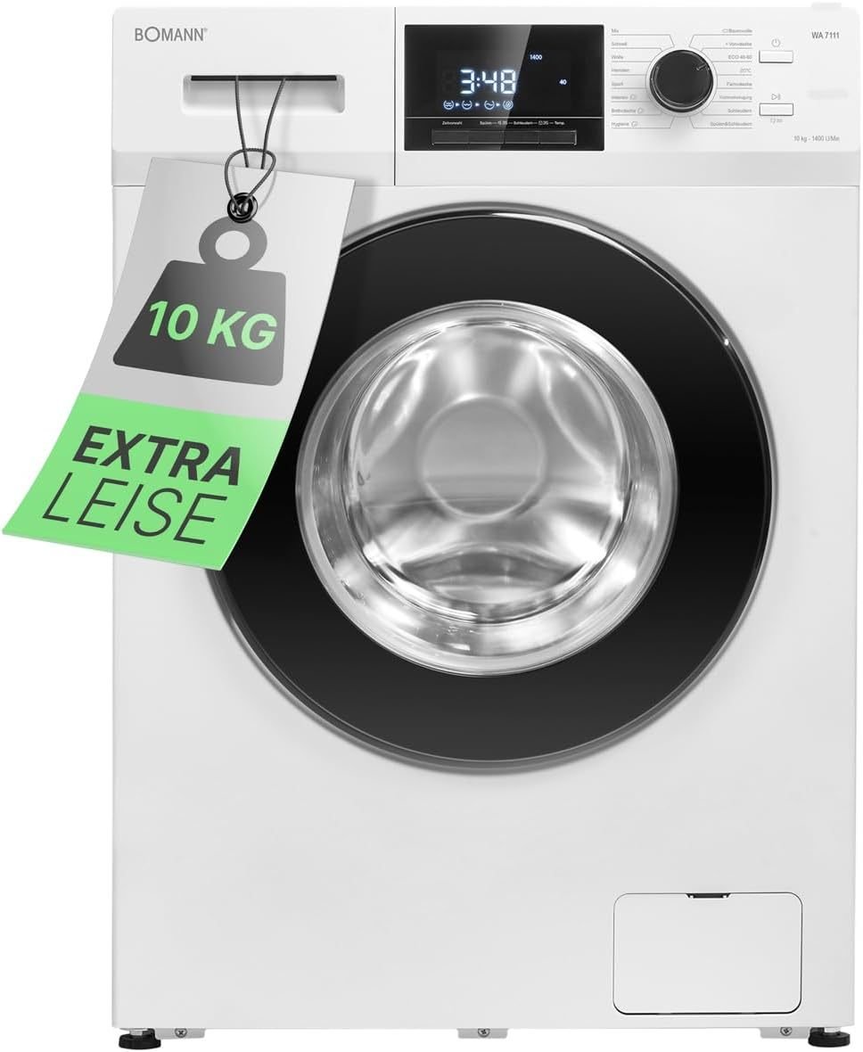 Bomann Lave-linge 10 kg, 1400 tr/min – Garantie moteur 10 ans, inverter silencieux et durable, 15 programmes, départ différé, écran LED, WA