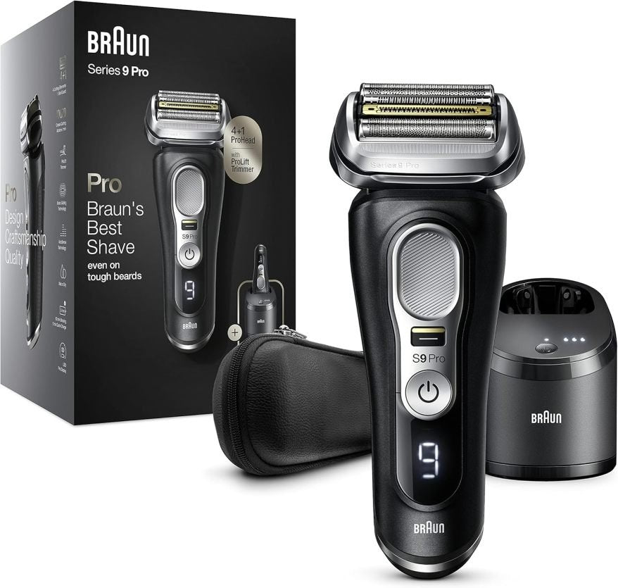 Braun Series 9 Pro Rasoir premium homme – Tête 4+1, tondeuse ProLift, PowerCase, station de nettoyage 5-en-1, autonomie 60 min, fabriqué en