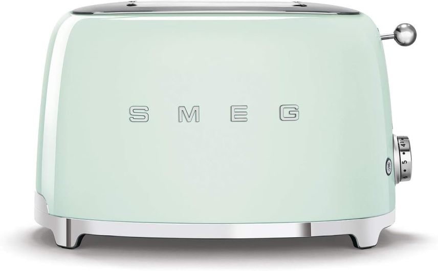 Smeg TSF01PGEU Grille-pain 2 fentes – 2 tranches, 6 niveaux de brunissage, réchauffage, décongélation et bagel, tiroir ramasse-miettes, 950 W, vert