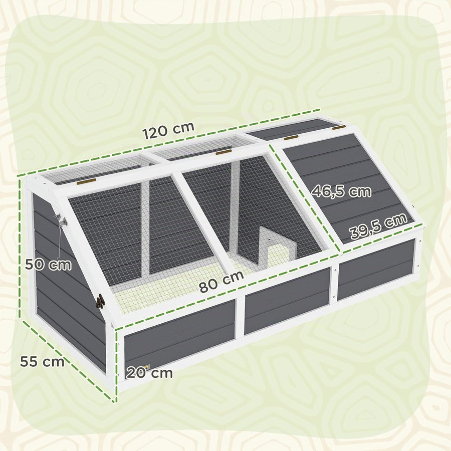 Maison en bois pour tortues avec couvercle ouvrant – 120 x 55 x 50 cm – Gris