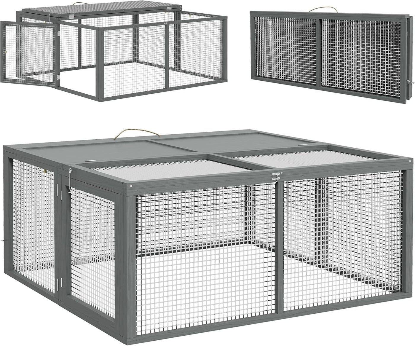 Enclos pliable pour lapins et cochons d’Inde – 110 x 105 x 50 cm – Gris