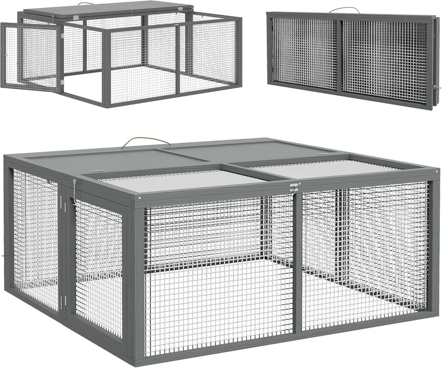 Enclos pliable pour lapins et cochons d’Inde – 110 x 105 x 50 cm – Gris