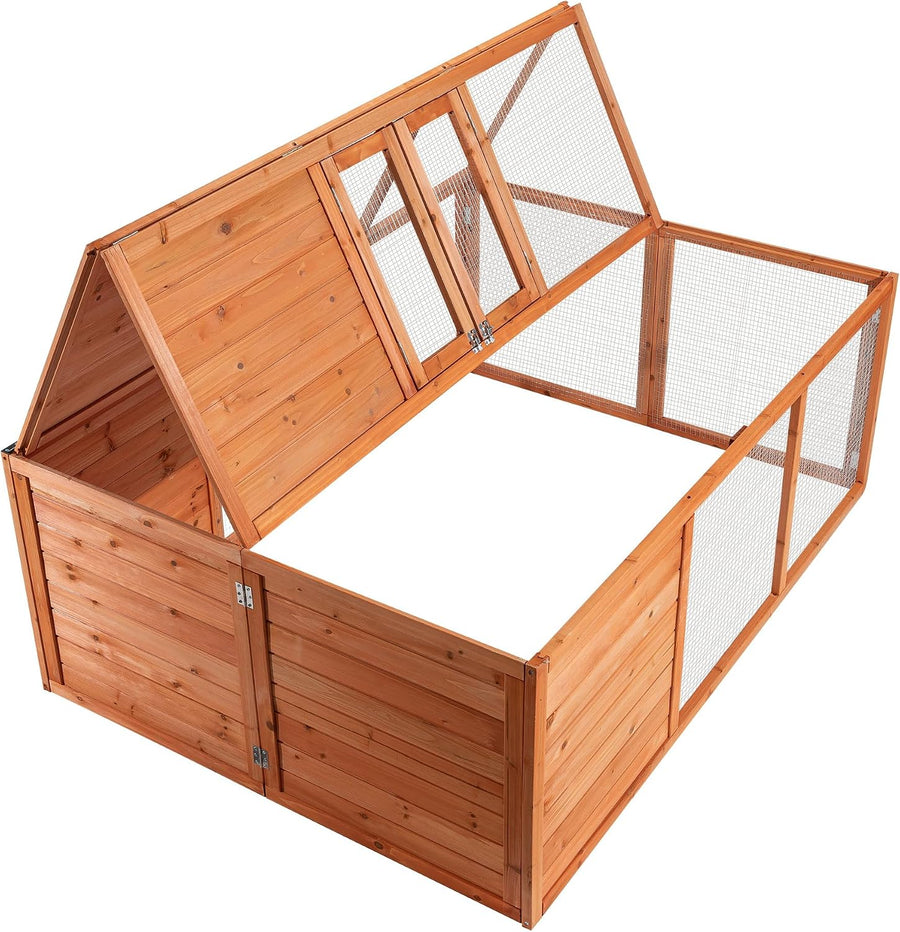 Clapier pliable en bois de sapin avec enclos – 153 x 110 x 55 cm