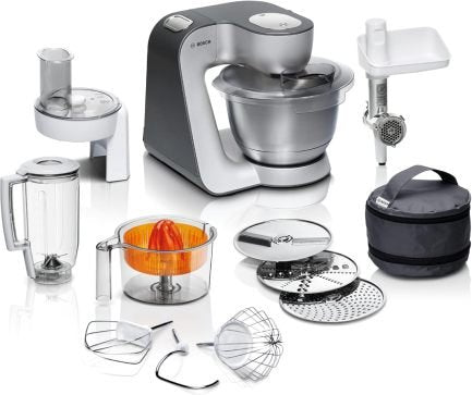 Bosch Série 4 MUM56340 Robot pâtissier – Bol 3,9 L, blender 1,25 L, hachoir, presse-agrumes, mouvement planétaire, accessoires pâtisserie et râpe