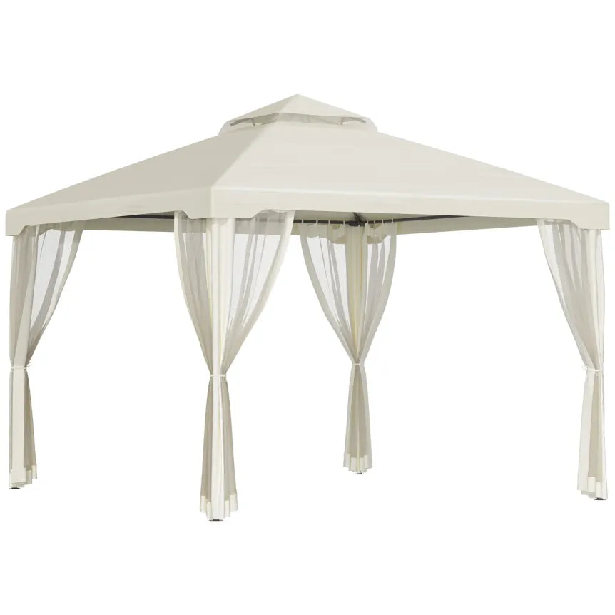 Outsunny Pavillon de jardin double toit avec moustiquaires – Blanc crème