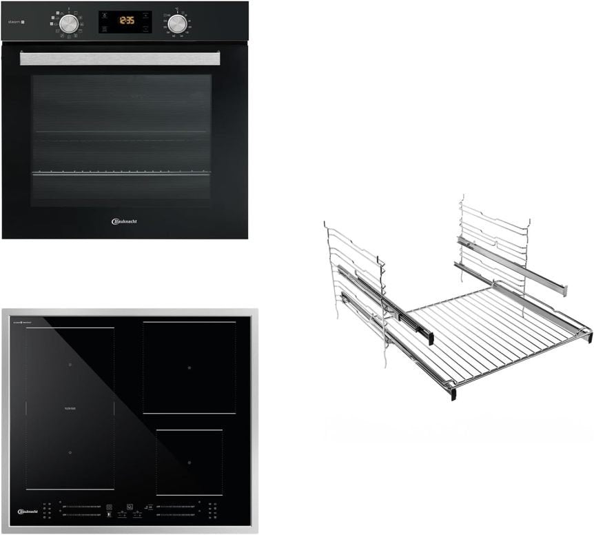 Bauknecht BAKO 566 IND Ensemble four + plaque à induction 60 cm – Chaleur tournante, Gentle Steam, Maxi Cooking, My Menu, Booster, rails sur