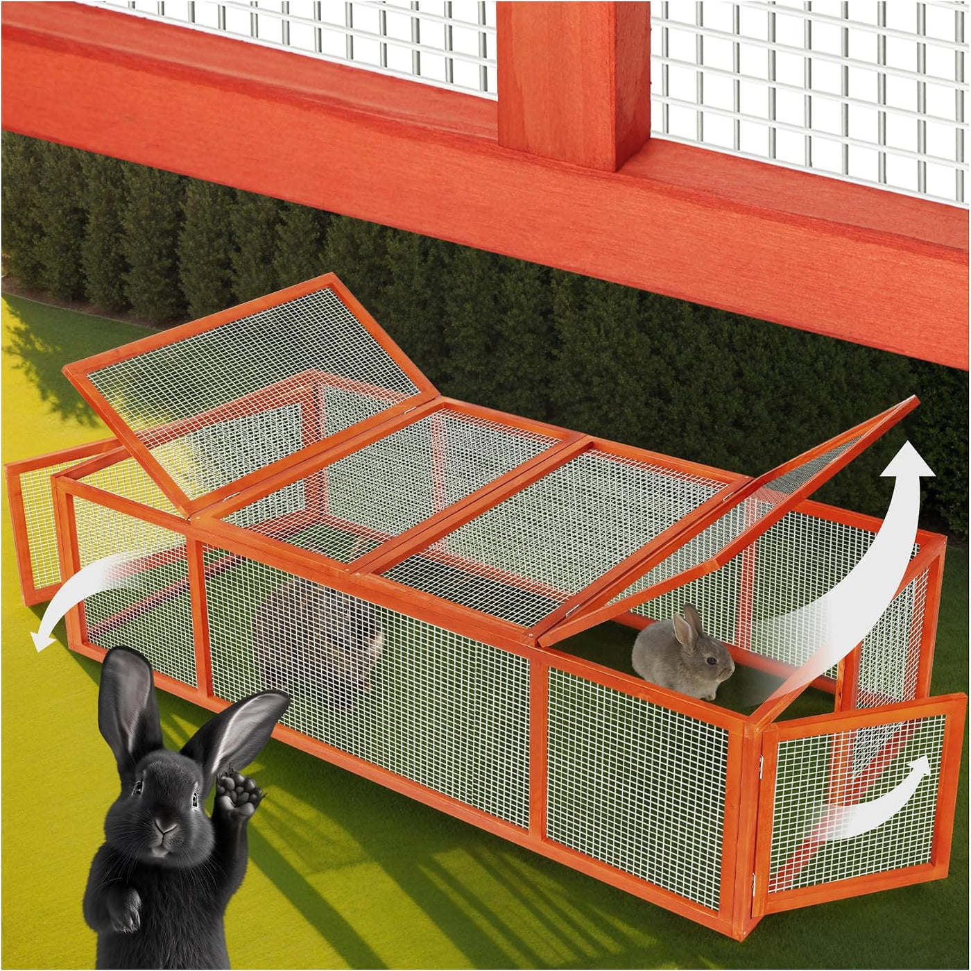 Clapier extérieur XXL en bois pour lapins, cochons d’Inde et petits rongeurs – 181 x 90 x 48 cm