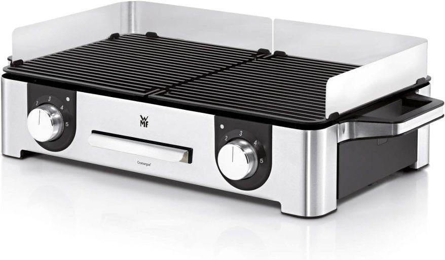 WMF Lono Master-Grill Barbecue électrique 50 × 28 cm – Grill de table avec pare-vent et bac récupérateur, certifié extérieur, 2 zones réglables