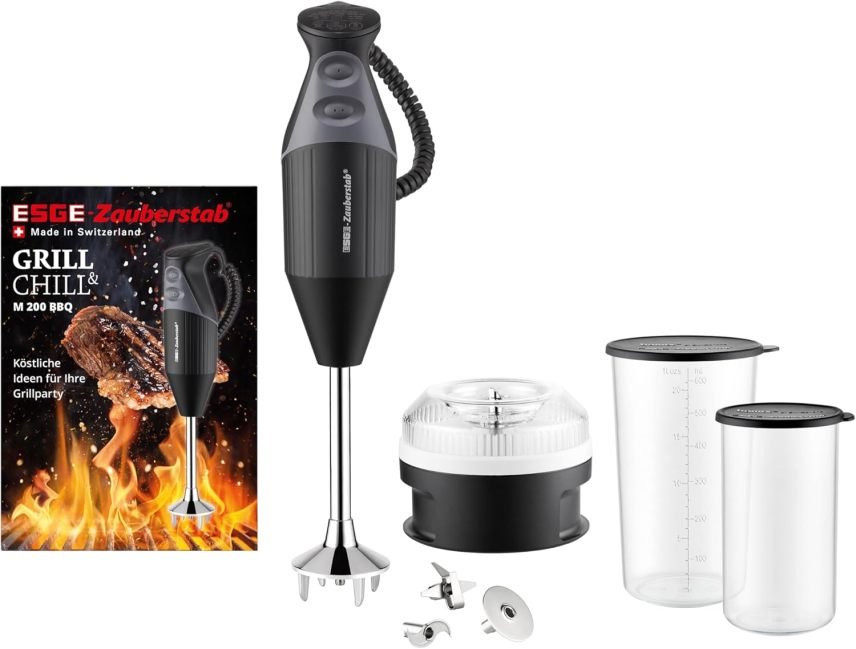 ESGE Zauberstab M 200 BBQ 98215 Mixeur plongeant professionnel – Jusqu’à 17 000 tr/min, 200 W, accessoires inclus, poignée ergonomique, moteur AC