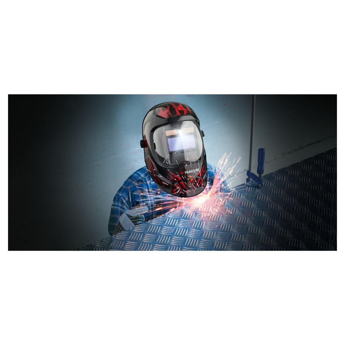 PARKSIDE® PSHL 2 D1 Casque de soudage automatique avec LED, noir/flammes