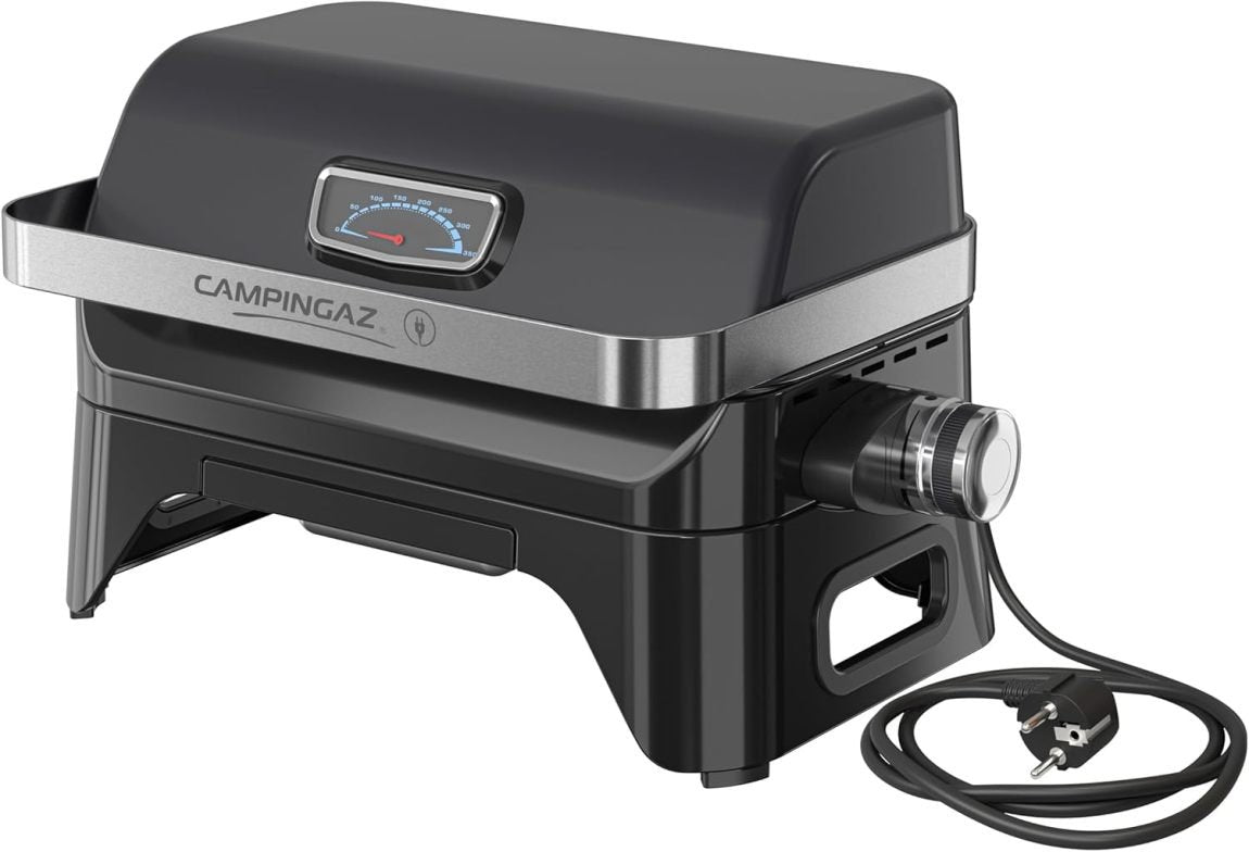 Campingaz Attitude2go Barbecue portable à gaz – Barbecue de table pour balcon/camping, couvercle, thermomètre et grille fonte