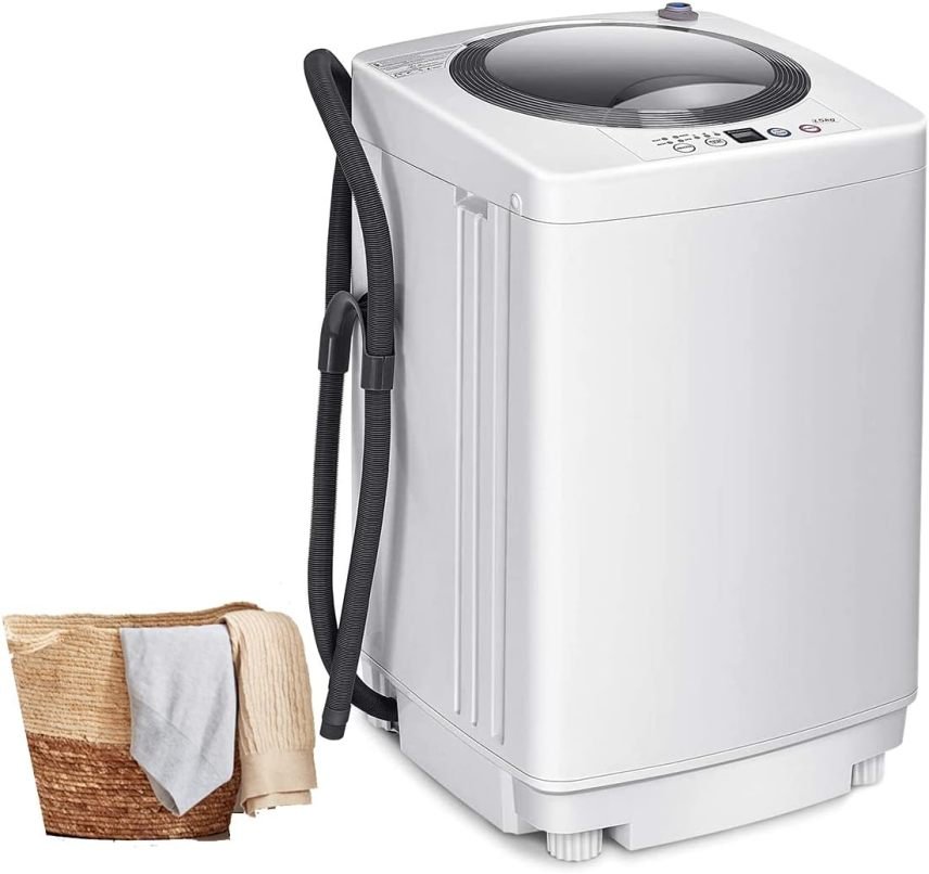 RELAX4LIFE Mini lave-linge automatique 3,5 kg – Chargement par le dessus, pompe, écran, essorage, 6 programmes, 240 W, camping/camping-car, 43 × 43 ×