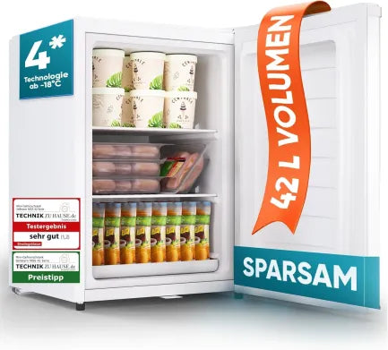 Stillstern Mini-congélateur 42 L – -18 °C, bac à glaçons, serrure, porte réversible, 4 étoiles, idéal camping et bureau