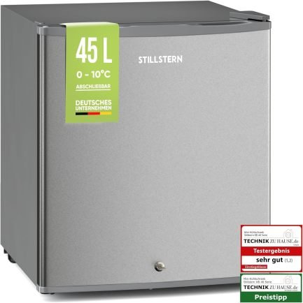 Stillstern Mini-réfrigérateur 45 L classe E – Dégivrage automatique, serrure, compartiment freezer, silencieux, idéal cuisine, bureau, chambre, hôtel