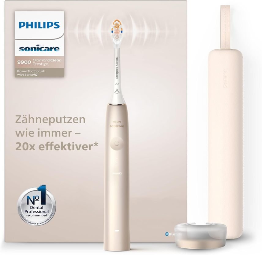 Philips Sonicare DiamondClean Prestige 9900 Brosse à dents électrique avec SenseIQ, tête A3 Premium All-in-One et étui de charge, bleu nuit