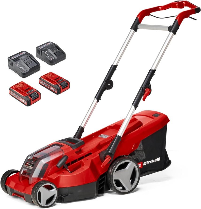 Einhell RASARRO 36/42 Kit Power X-Change Tondeuse sans fil – 36 V, largeur 42 cm, jusqu’à 725 m², moteur sans balais, bac 50 L, mulching, 2 batteries