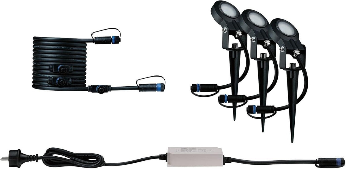 Paulmann 93696 Outdoor Plug & Shine – Kit de base 3 spots Sting IP67, 3000 K, 3 × 6 W