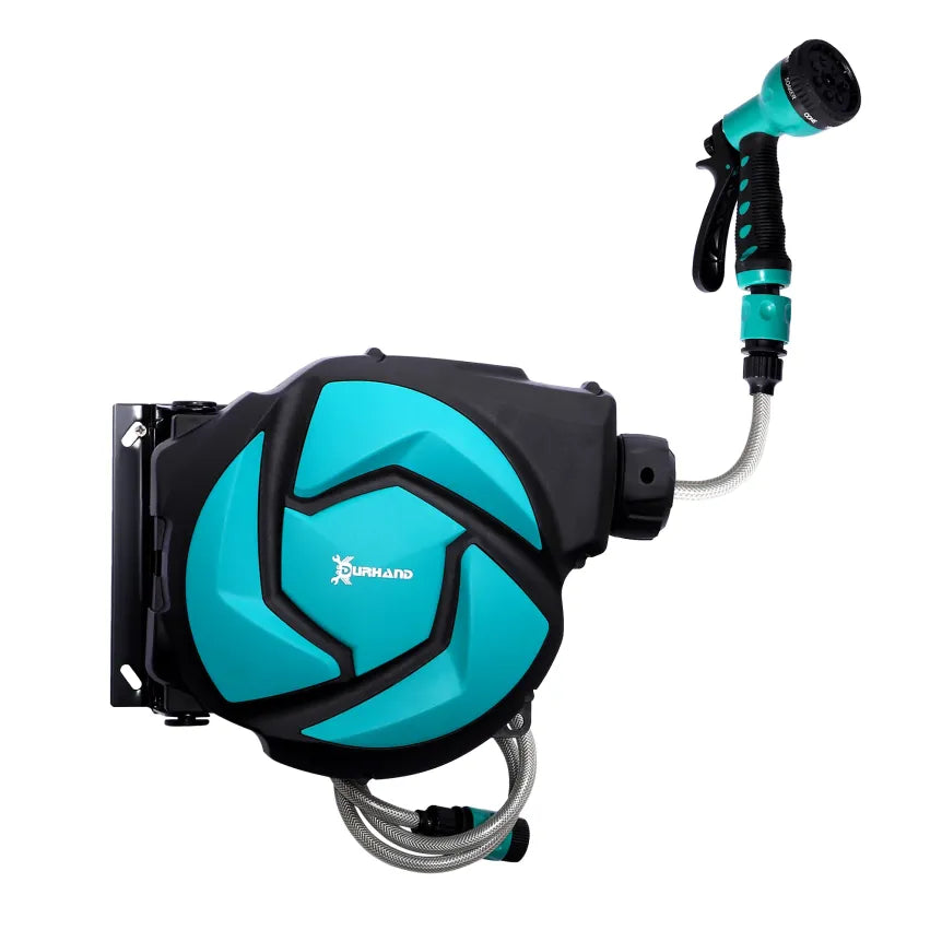 Durhand Enrouleur de tuyau d’arrosage 10 m avec lance multijet et protection antigel