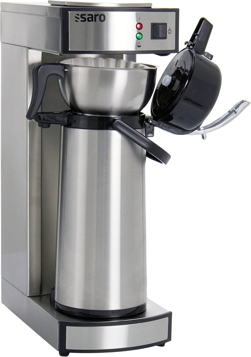 Saro Cafetière thermique professionnelle avec filtre panier et thermos – 2,2 L, env. 10 tasses, infusion et maintien au chaud, argent