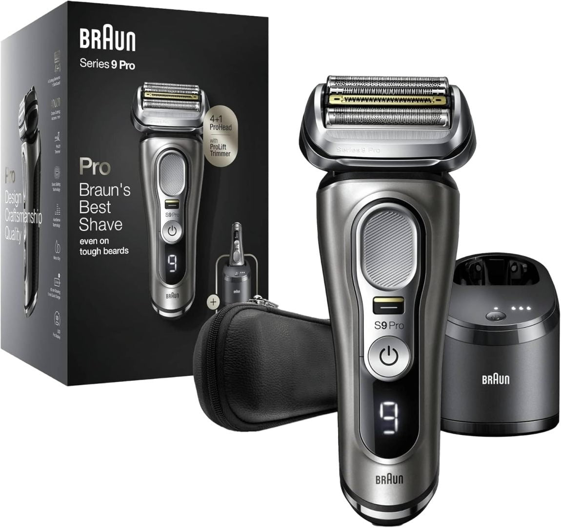 Braun Series 9 Pro Rasoir électrique premium pour homme – 4+1 éléments de rasage, tondeuse, station de nettoyage, autonomie 60 min, 9465cc, finition