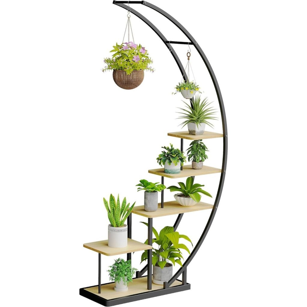 Ribelli Support à plantes en métal à 5 niveaux, forme demi-lune, marron