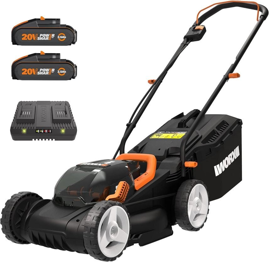 Worx Nitro WG779E Tondeuse sans fil 34 cm – 40 V PowerShare PRO, 2 batteries 2,5 Ah et chargeur inclus