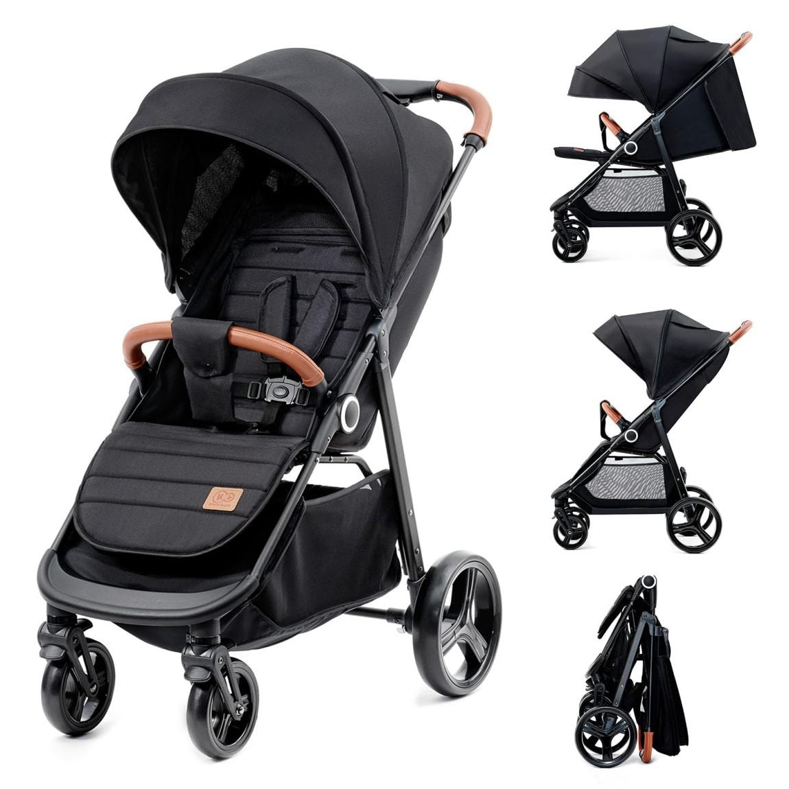 Kinderkraft GRANDE PLUS Poussette de la naissance à 22 kg – Pliage une main, position allongée, grande capote avec fenêtre, 4 roues suspendues, siège