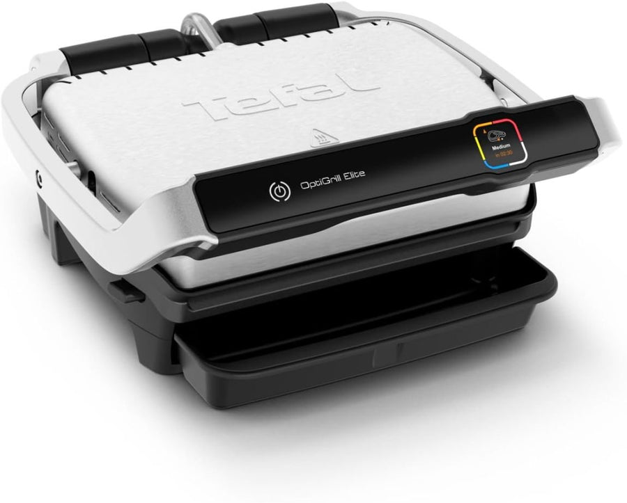 Tefal OptiGrill Elite GC750D16 Grill de contact – 12 programmes, écran digital avec niveau de cuisson, plaques amovibles, inox