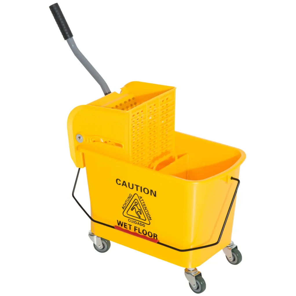 HOMCOM Seau de lavage à 2 compartiments avec essoreuse et roulettes