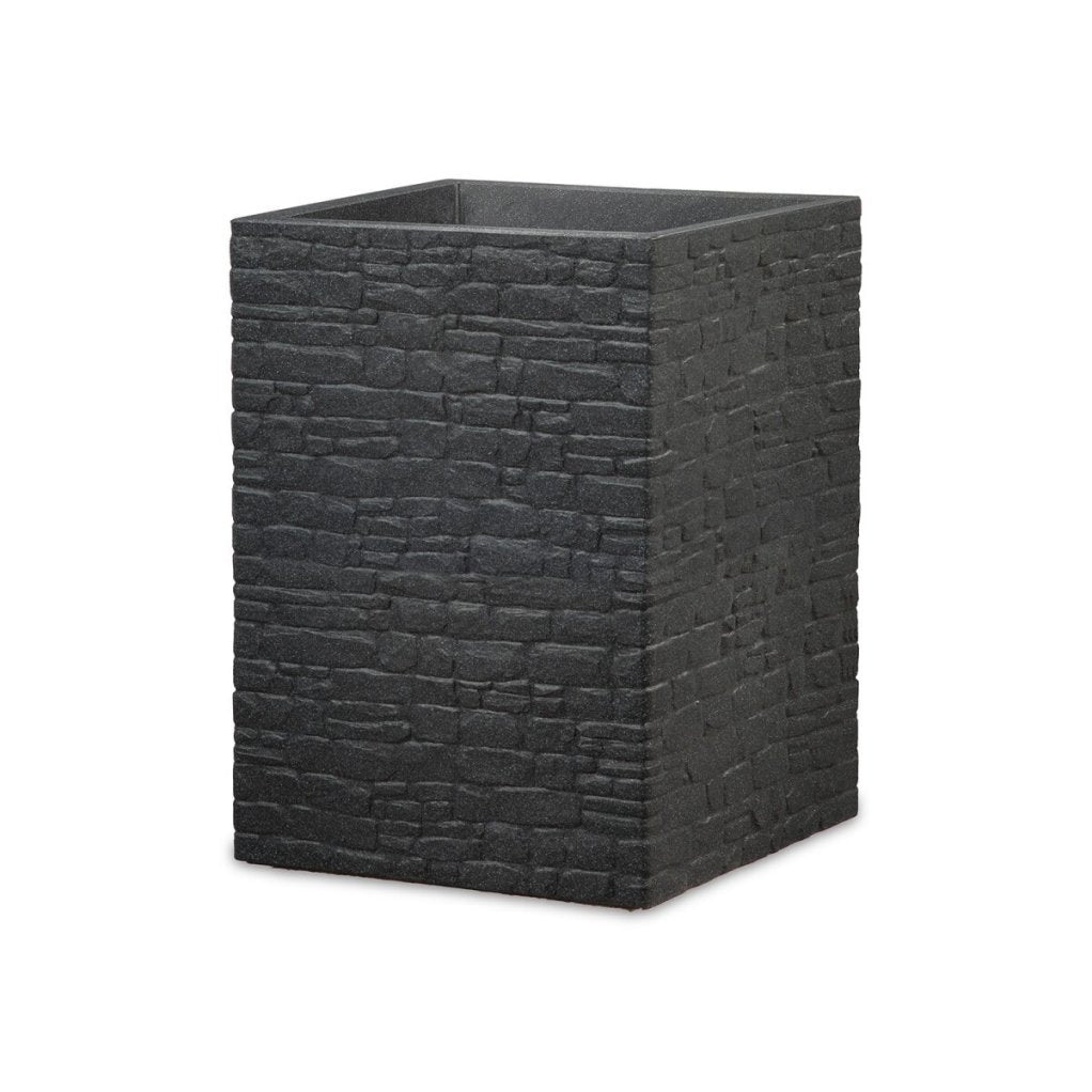 Scheurich Muretto Pot haut carré en plastique, Stony Black, H 54 cm